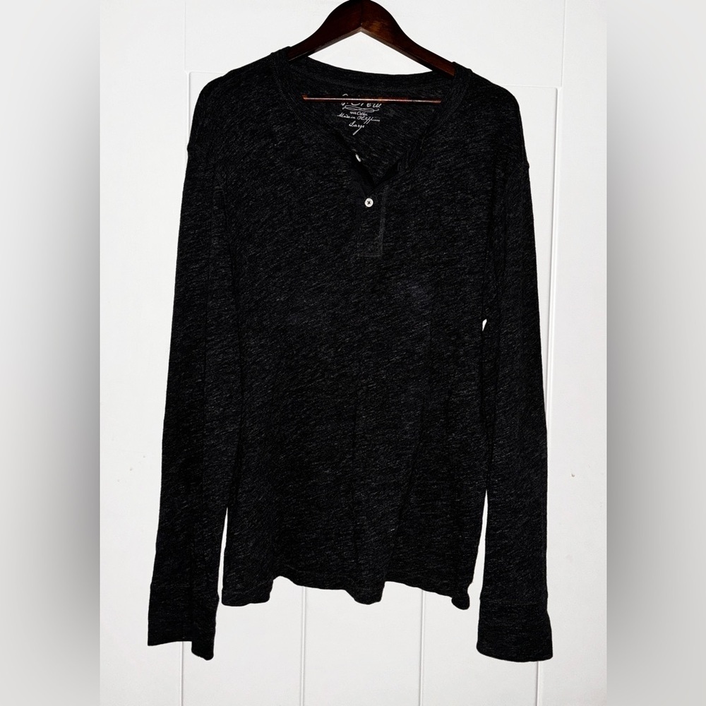 J. Crew Garment Dyed Henley Gray T-Shirt Men L Slub 100% Cotton Preppy Pullover‎